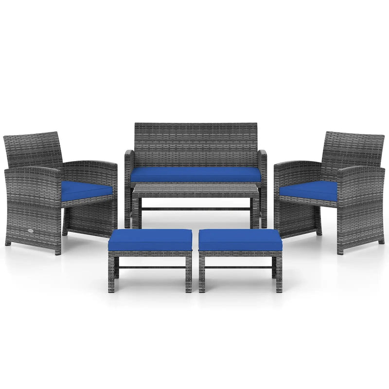 6 Pieces Patio Furniture Set Outdoor Sectional Conversation PE Rattan Sofa Set by DirectDeals