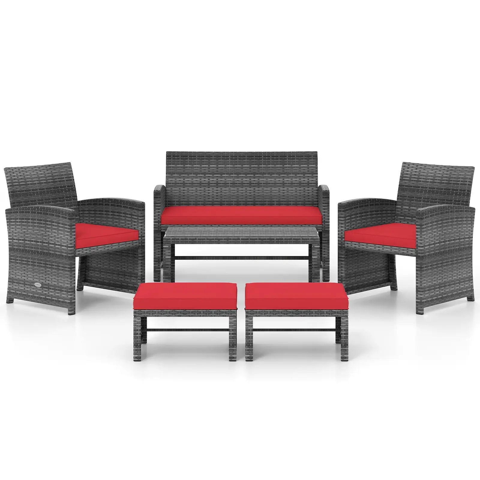 6 Pieces Patio Furniture Set Outdoor Sectional Conversation PE Rattan Sofa Set by DirectDeals