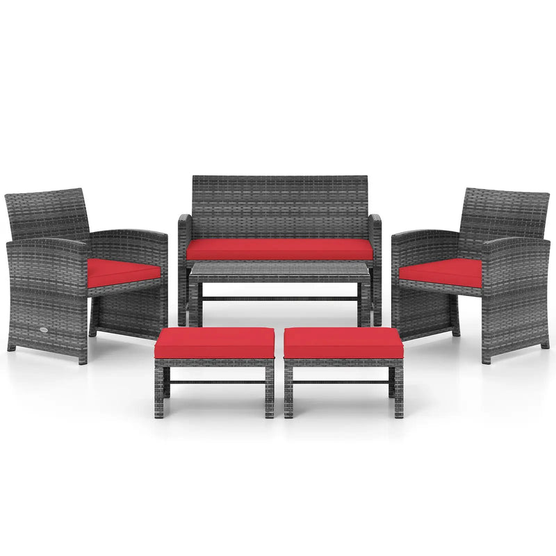 6 Pieces Patio Furniture Set Outdoor Sectional Conversation PE Rattan Sofa Set by DirectDeals