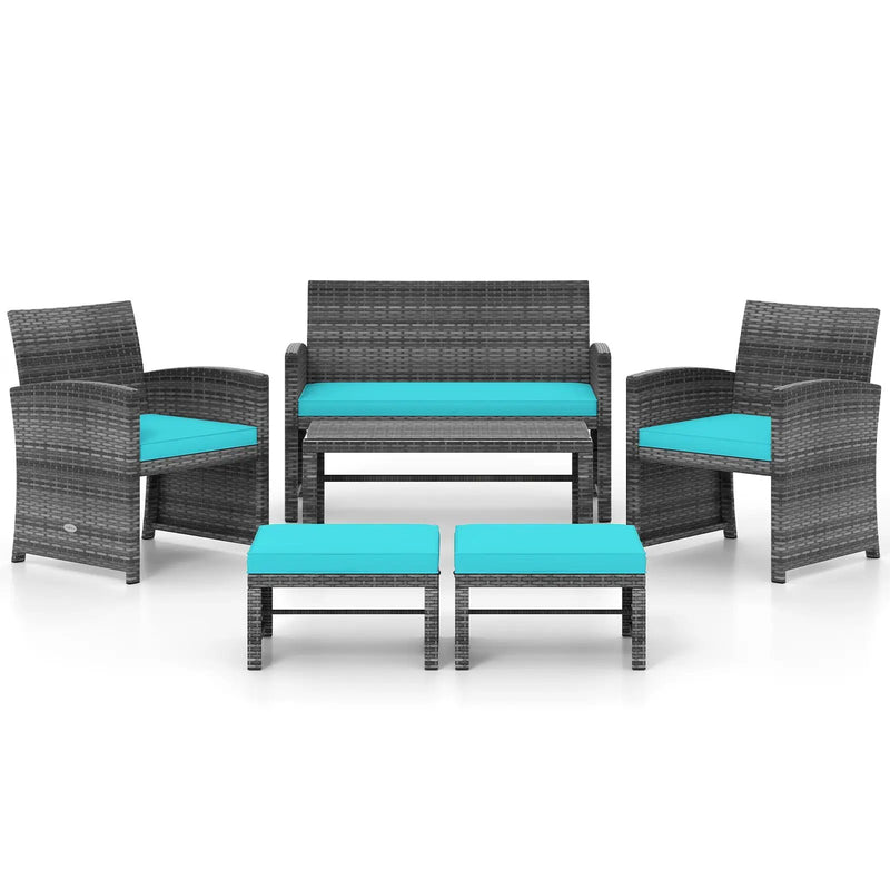 6 Pieces Patio Furniture Set Outdoor Sectional Conversation PE Rattan Sofa Set by DirectDeals