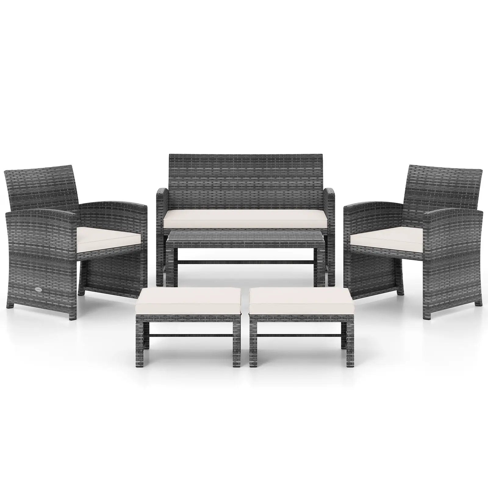 6 Pieces Patio Furniture Set Outdoor Sectional Conversation PE Rattan Sofa Set by DirectDeals