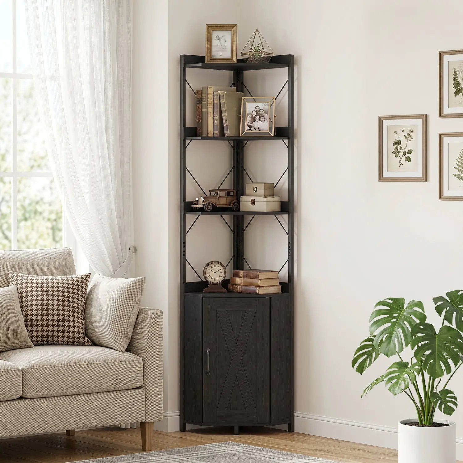 6-Tier Corner Bookshelf with Cabinet 71" Tall Metal Frame by DirectDeals