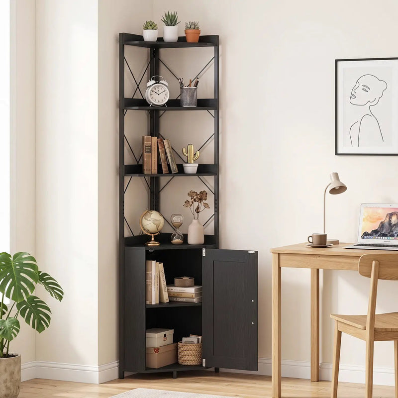 6-Tier Corner Bookshelf with Cabinet 71" Tall Metal Frame by DirectDeals