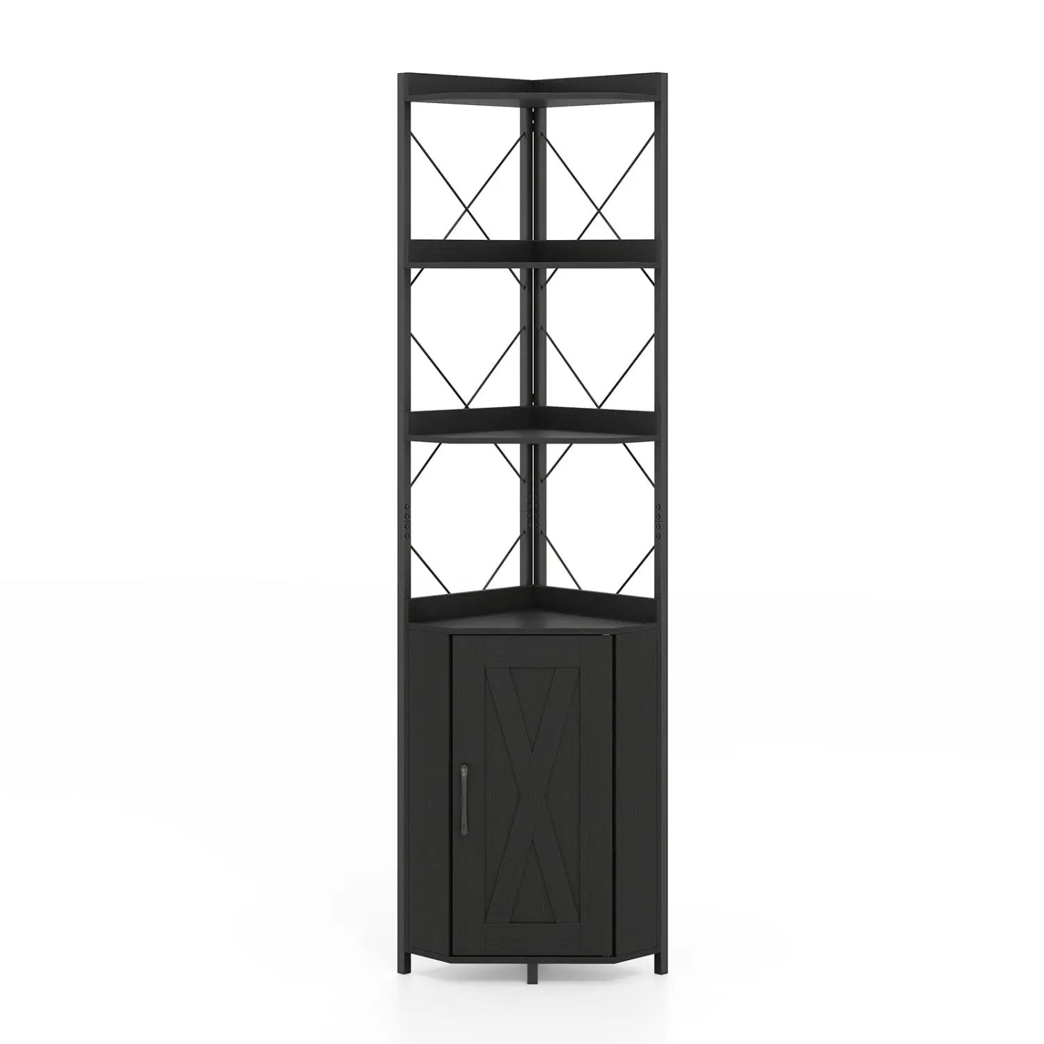 6-Tier Corner Bookshelf with Cabinet 71" Tall Metal Frame by DirectDeals