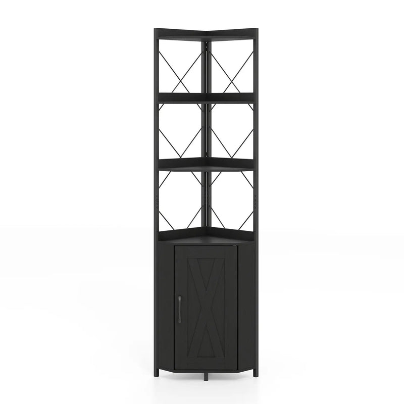 6-Tier Corner Bookshelf with Cabinet 71" Tall Metal Frame by DirectDeals