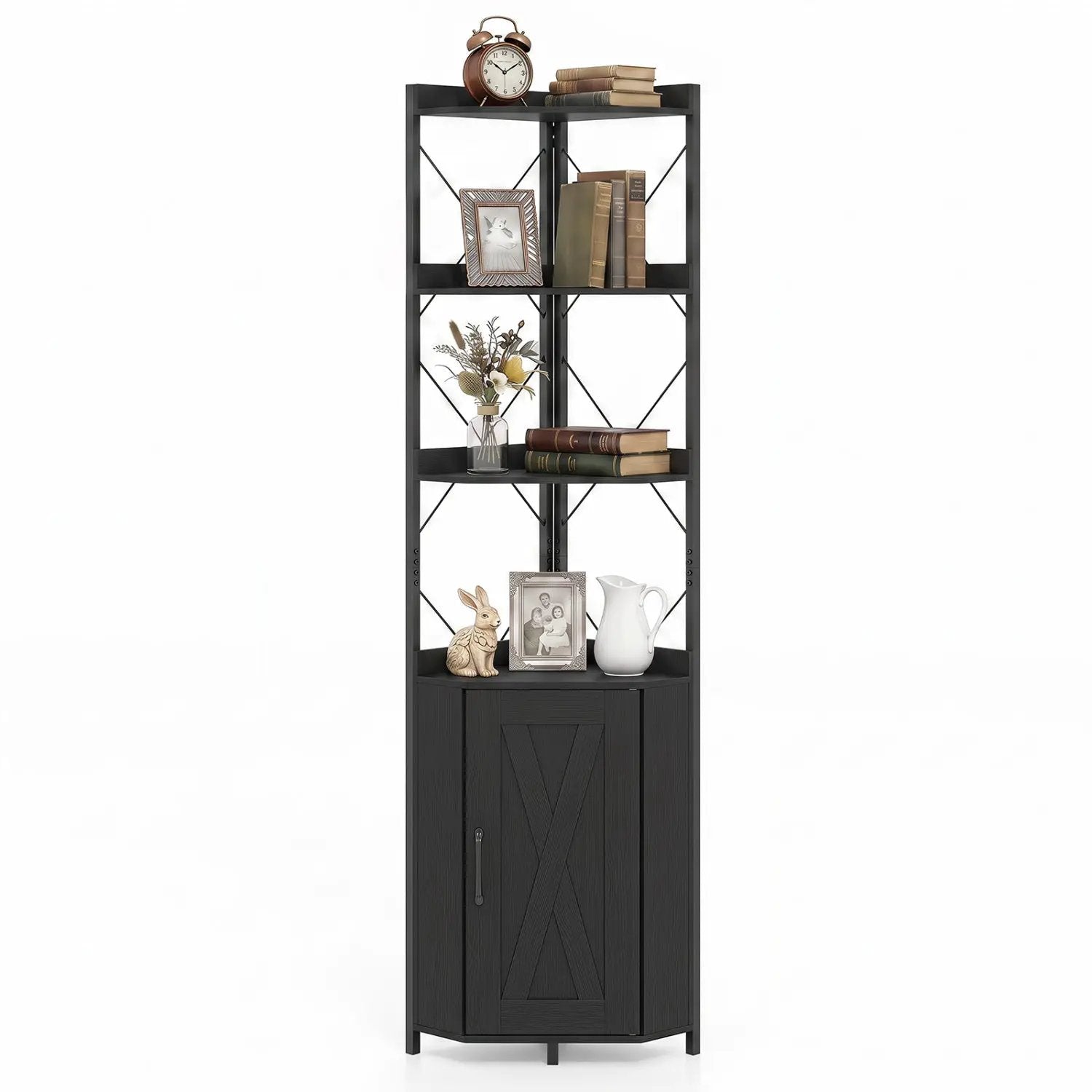6-Tier Corner Bookshelf with Cabinet 71" Tall Metal Frame by DirectDeals