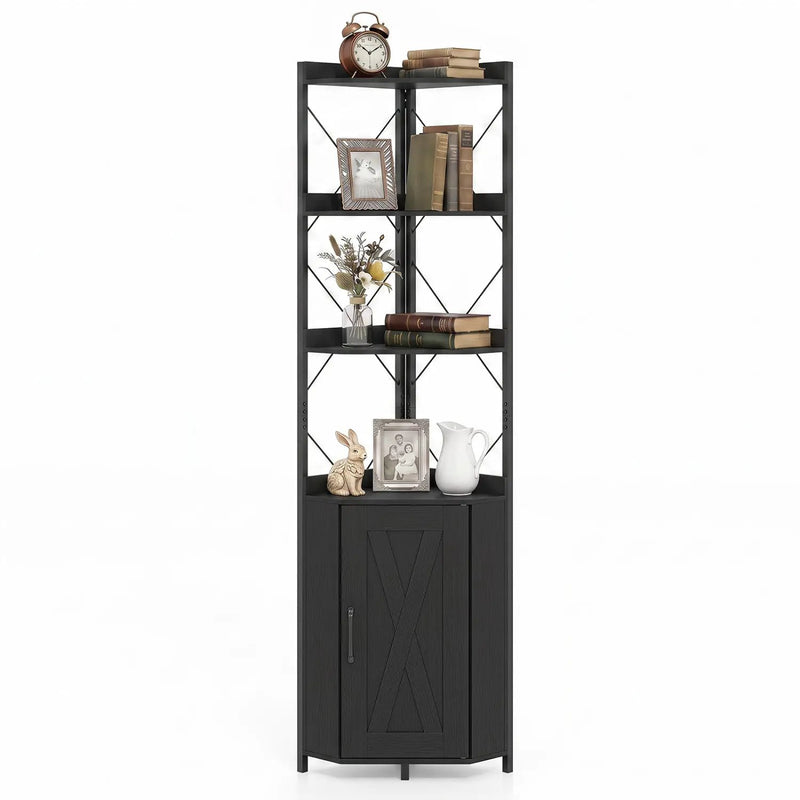 6-Tier Corner Bookshelf with Cabinet 71" Tall Metal Frame by DirectDeals