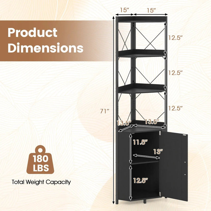 6-Tier Corner Bookshelf with Cabinet 71" Tall Metal Frame by DirectDeals