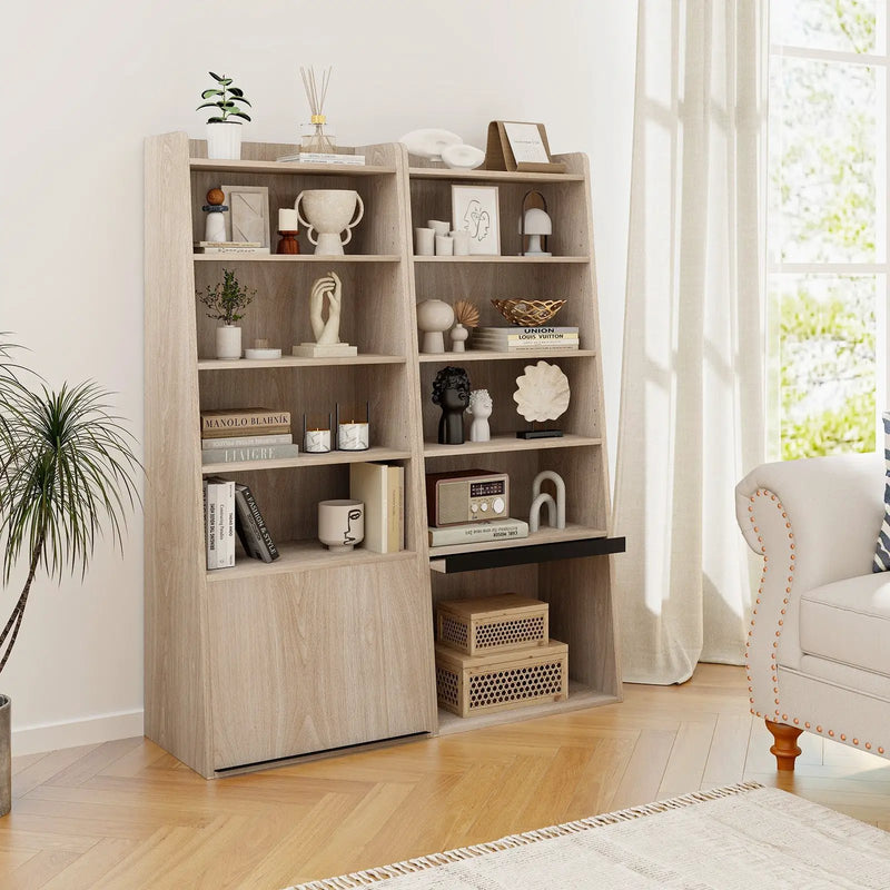 6-Tier Bookcase Freestanding Ladder Bookshelf with 2 Adjustable Shelves and Flip Up Door by DirectDeals