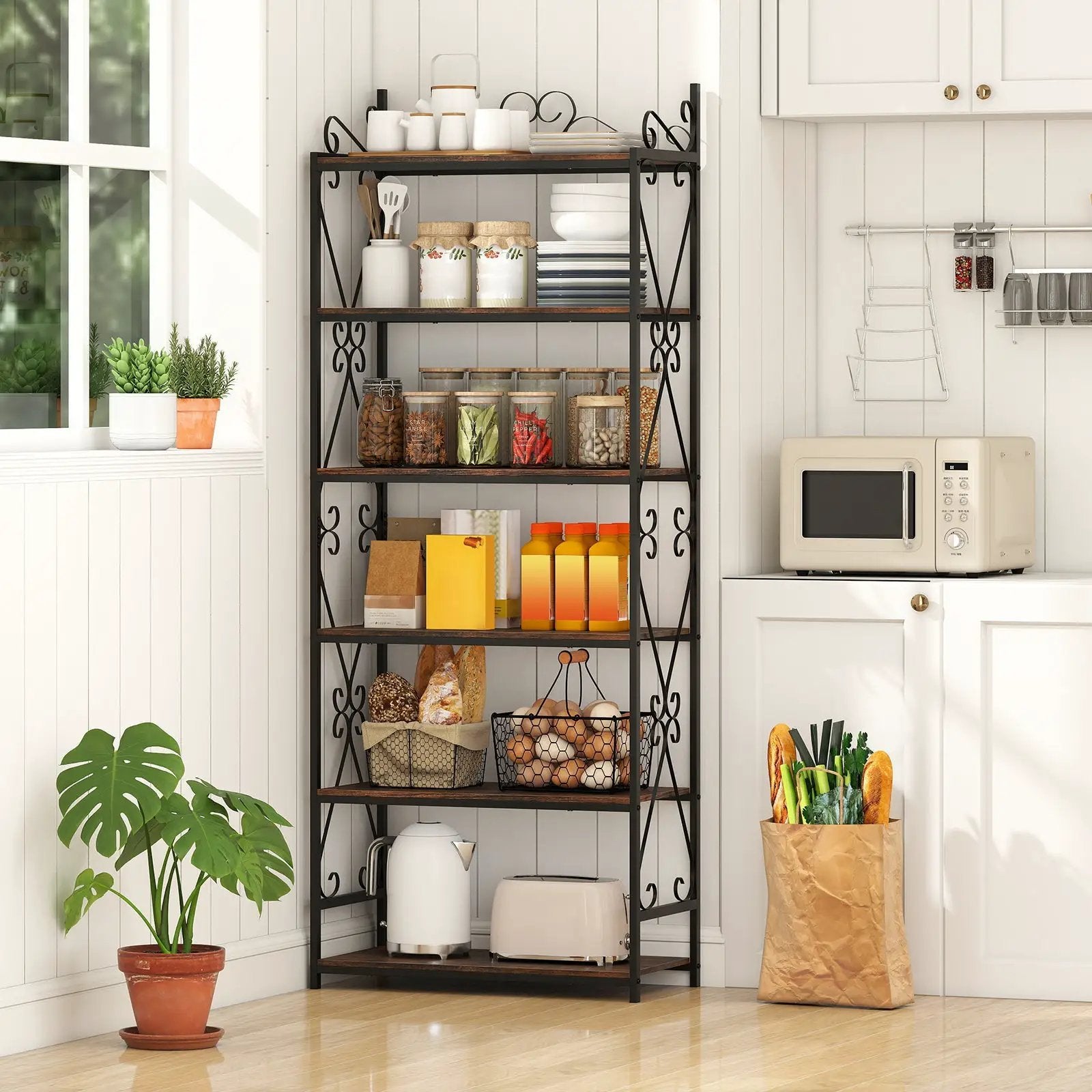 6-Tier Bookshelf Industrial Bookcase with 2 Anti-Tipping Kits and Metal Frame-Rustic Brown by DirectDeals