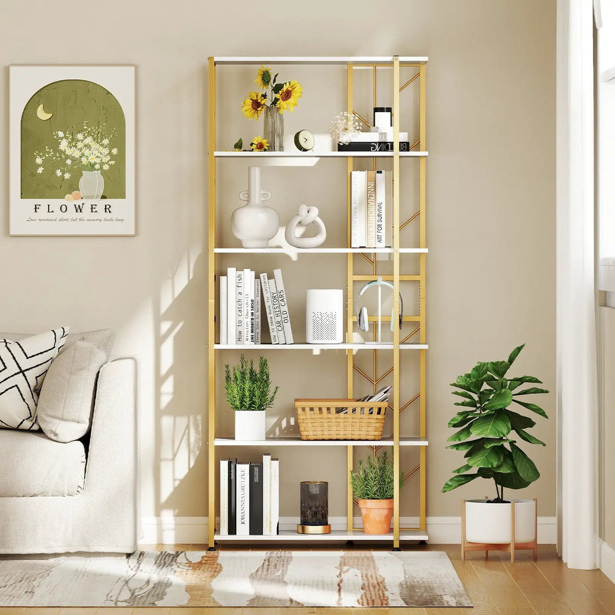 6-Tier Bookshelf Modern Geometric Bookcase with Heavy-duty Metal Frame and Anti-tipping Kits, photo 2 of 16