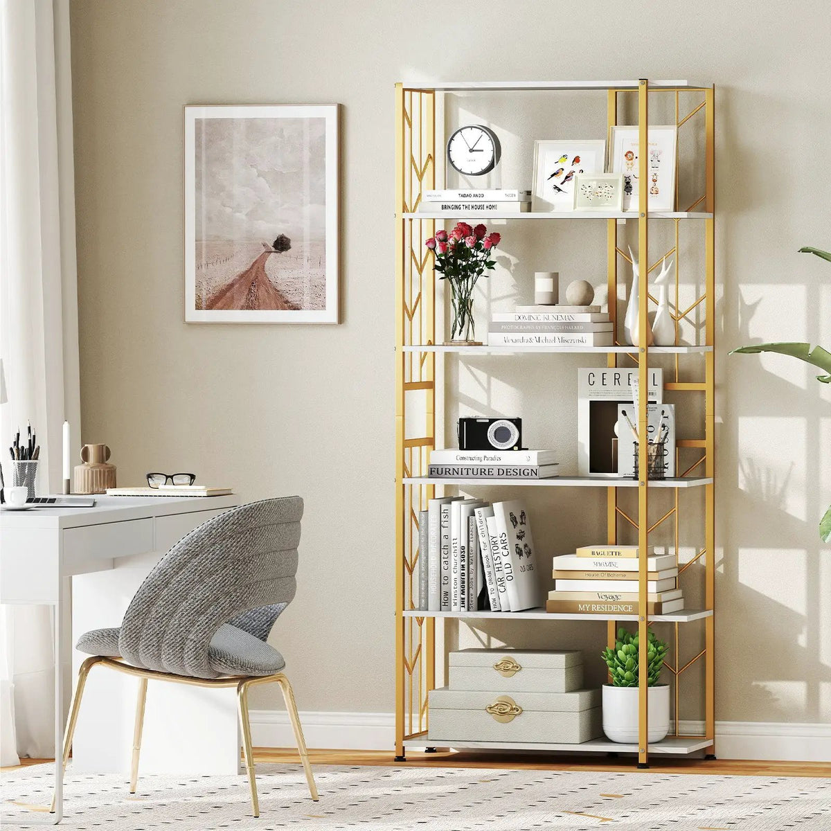 6-Tier Bookshelf Modern Geometric Bookcase with Heavy-duty Metal Frame and Anti-tipping Kits, photo 4 of 16