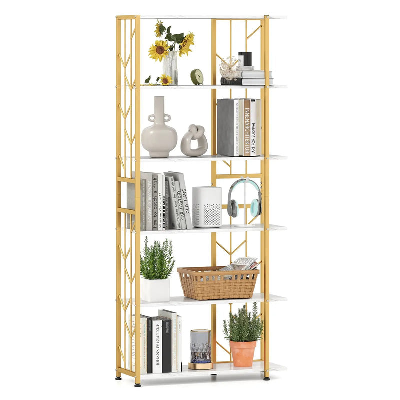 6-Tier Bookshelf Modern Geometric Bookcase with Heavy-duty Metal Frame and Anti-tipping Kits by DirectDeals