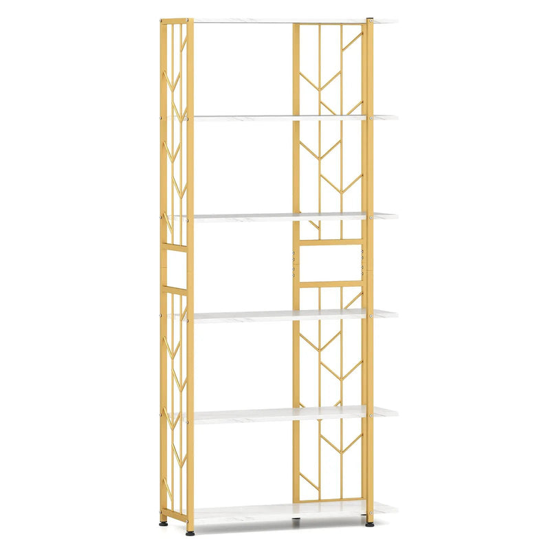 6-Tier Bookshelf Modern Geometric Bookcase with Heavy-duty Metal Frame and Anti-tipping Kits by DirectDeals