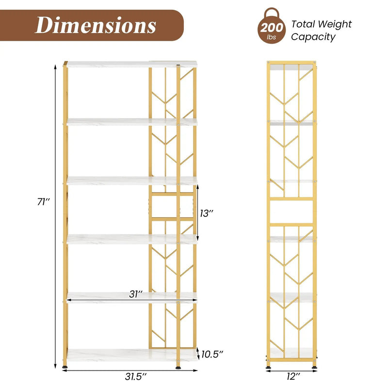 6-Tier Bookshelf Modern Geometric Bookcase with Heavy-duty Metal Frame and Anti-tipping Kits by DirectDeals