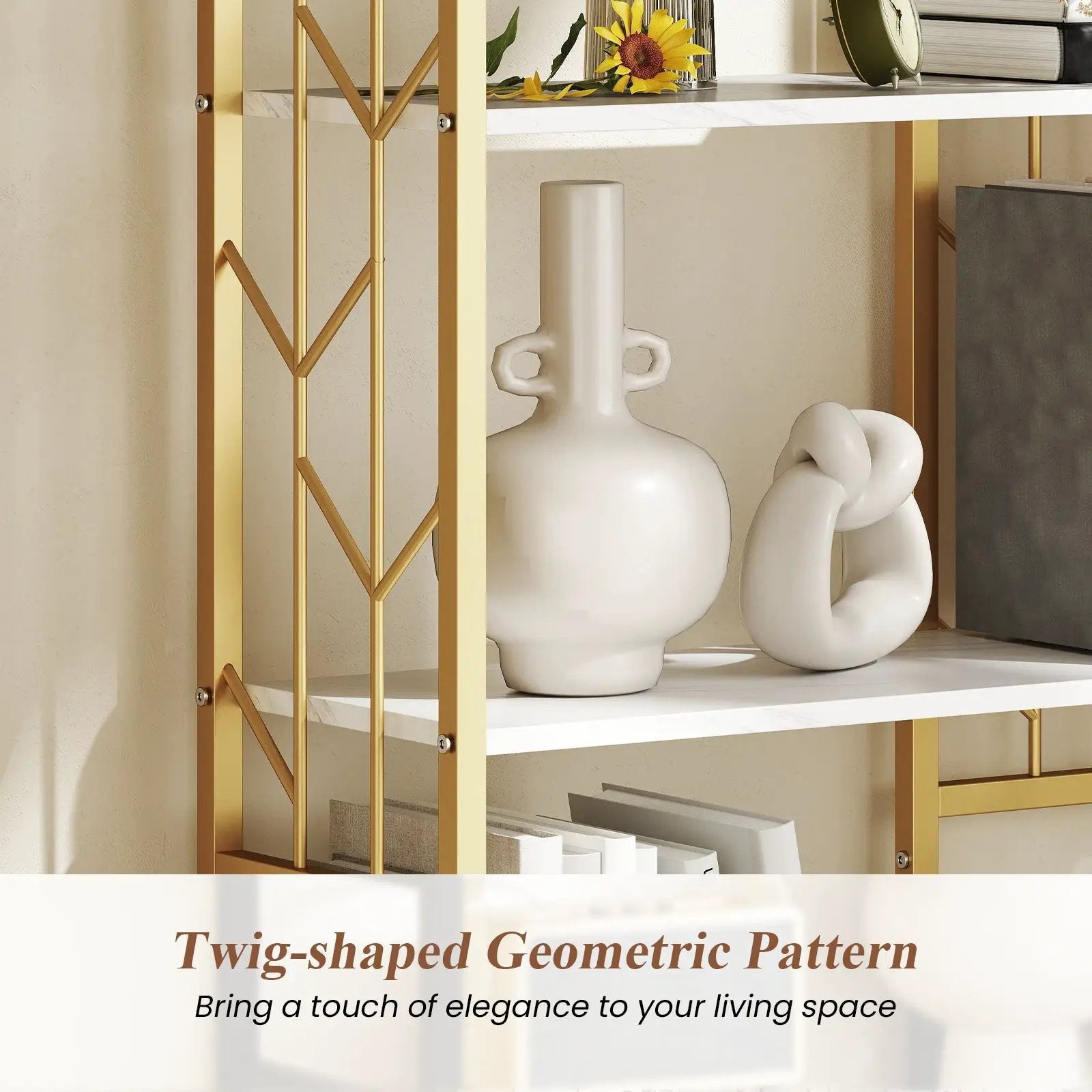 6-Tier Bookshelf Modern Geometric Bookcase with Heavy-duty Metal Frame and Anti-tipping Kits by DirectDeals
