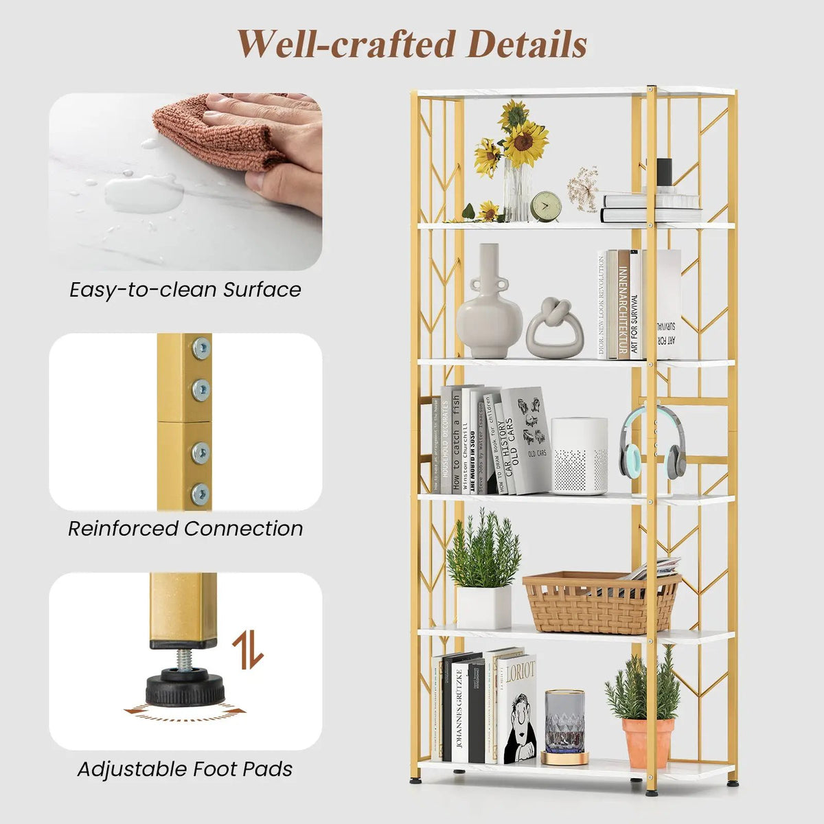 6-Tier Bookshelf Modern Geometric Bookcase with Heavy-duty Metal Frame and Anti-tipping Kits, photo 16 of 16