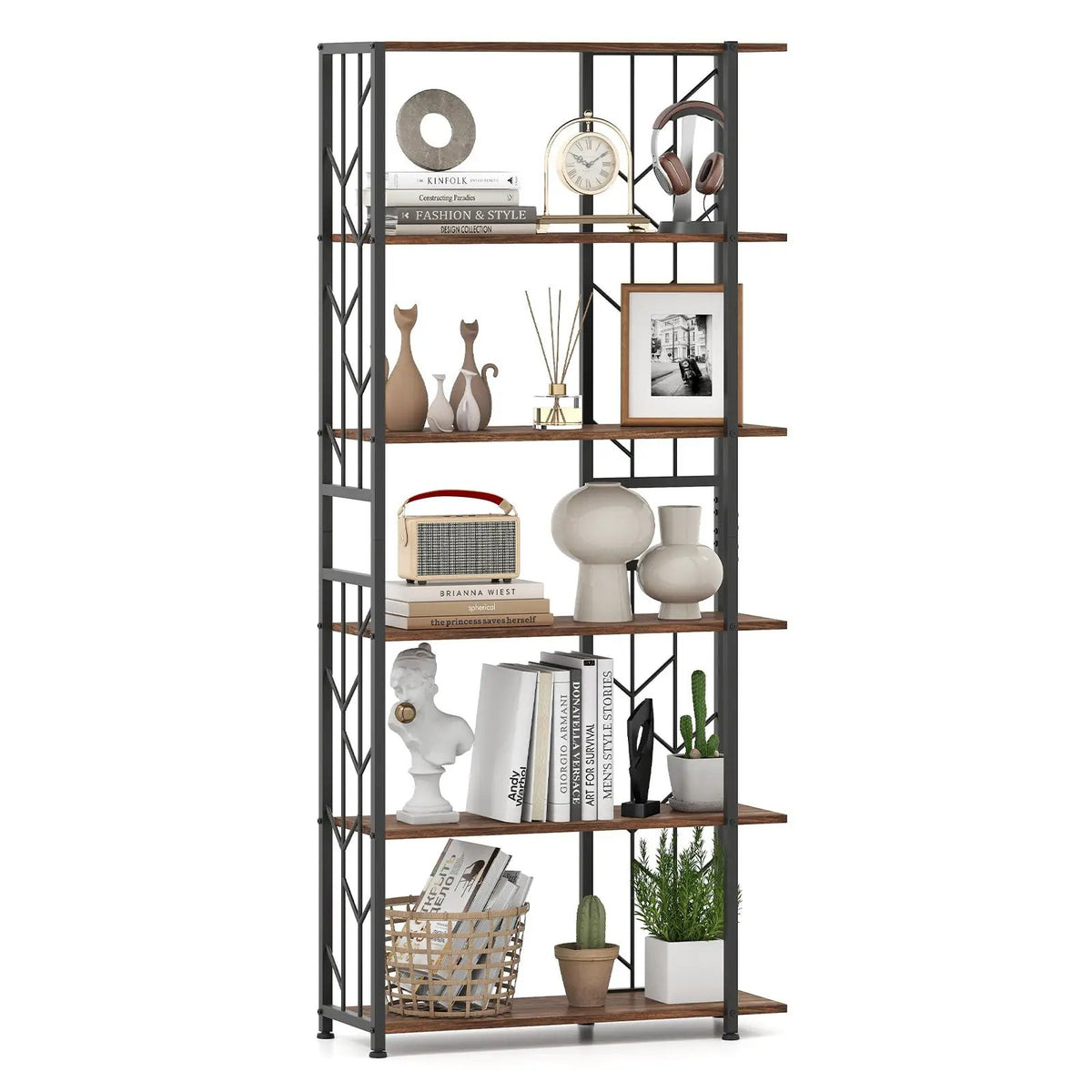 6-Tier Bookshelf Modern Geometric Bookcase with Heavy-duty Metal Frame and Anti-tipping Kits, photo 5 of 16