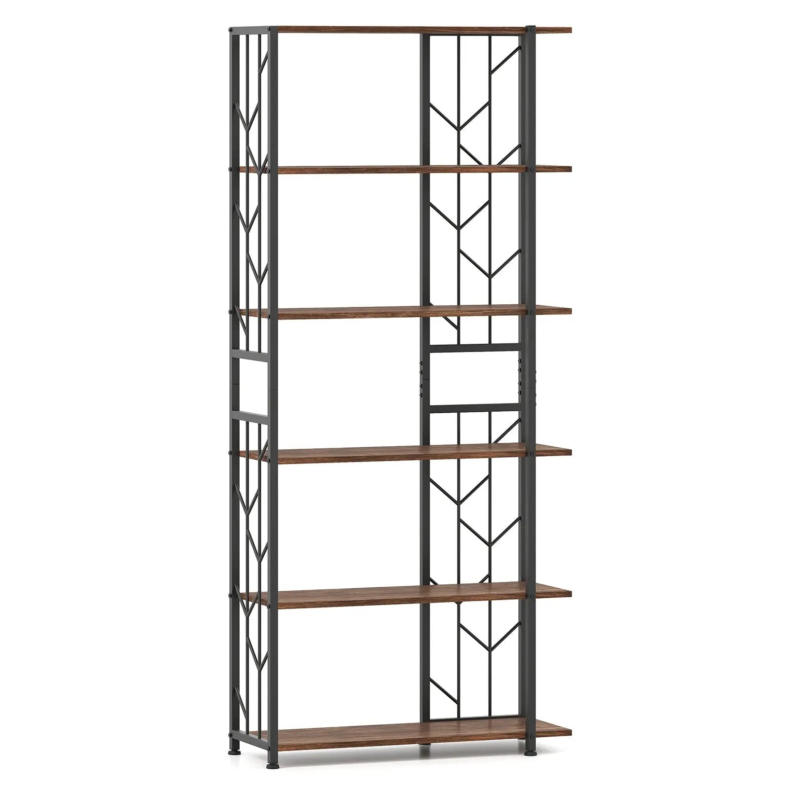 6-Tier Bookshelf Modern Geometric Bookcase with Heavy-duty Metal Frame and Anti-tipping Kits by DirectDeals