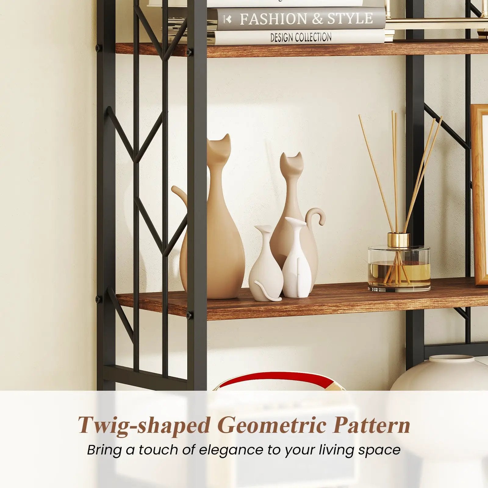 6-Tier Bookshelf Modern Geometric Bookcase with Heavy-duty Metal Frame and Anti-tipping Kits by DirectDeals