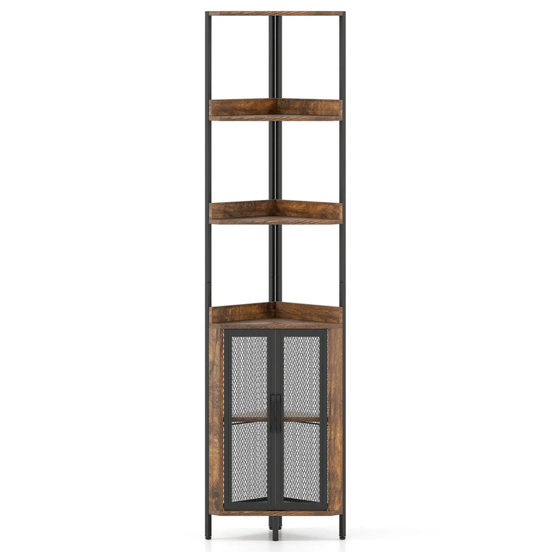 6-Tier Corner Shelf 67 Inches Tall Corner Bookshelf with Cabinet Industrial Bookcase by DirectDeals