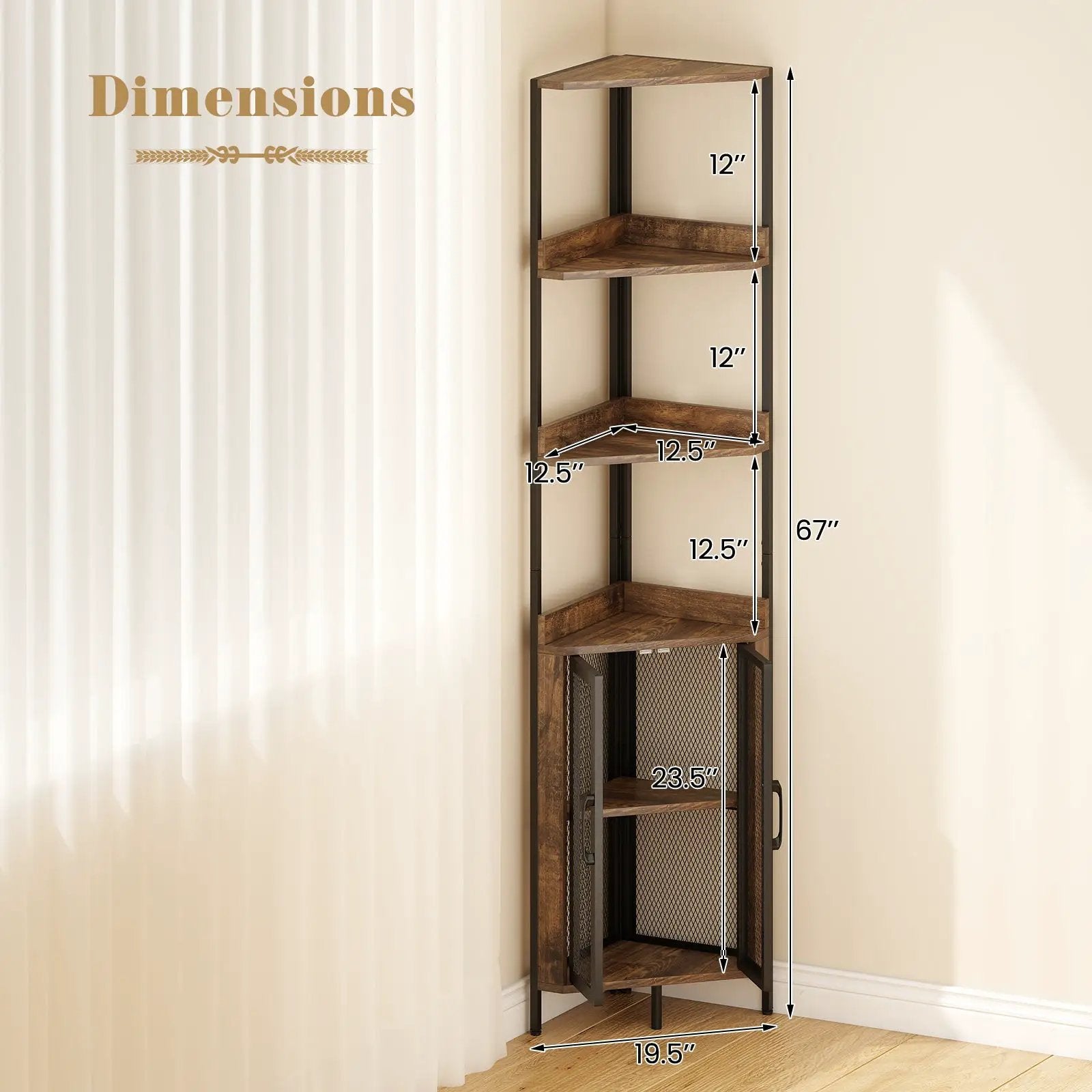 6-Tier Corner Shelf 67 Inches Tall Corner Bookshelf with Cabinet Industrial Bookcase by DirectDeals