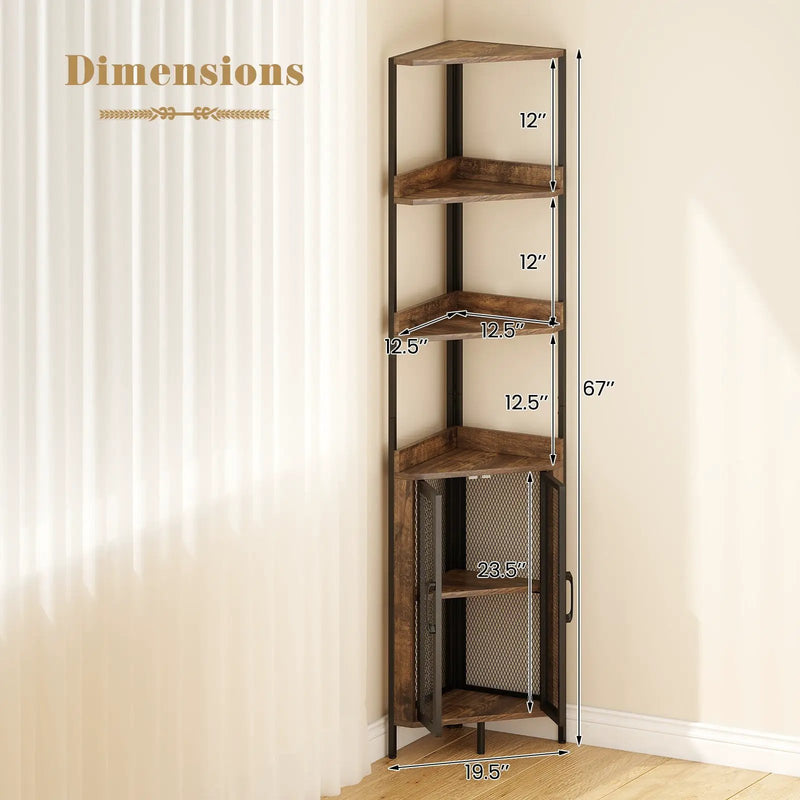 6-Tier Corner Shelf 67 Inches Tall Corner Bookshelf with Cabinet Industrial Bookcase by DirectDeals