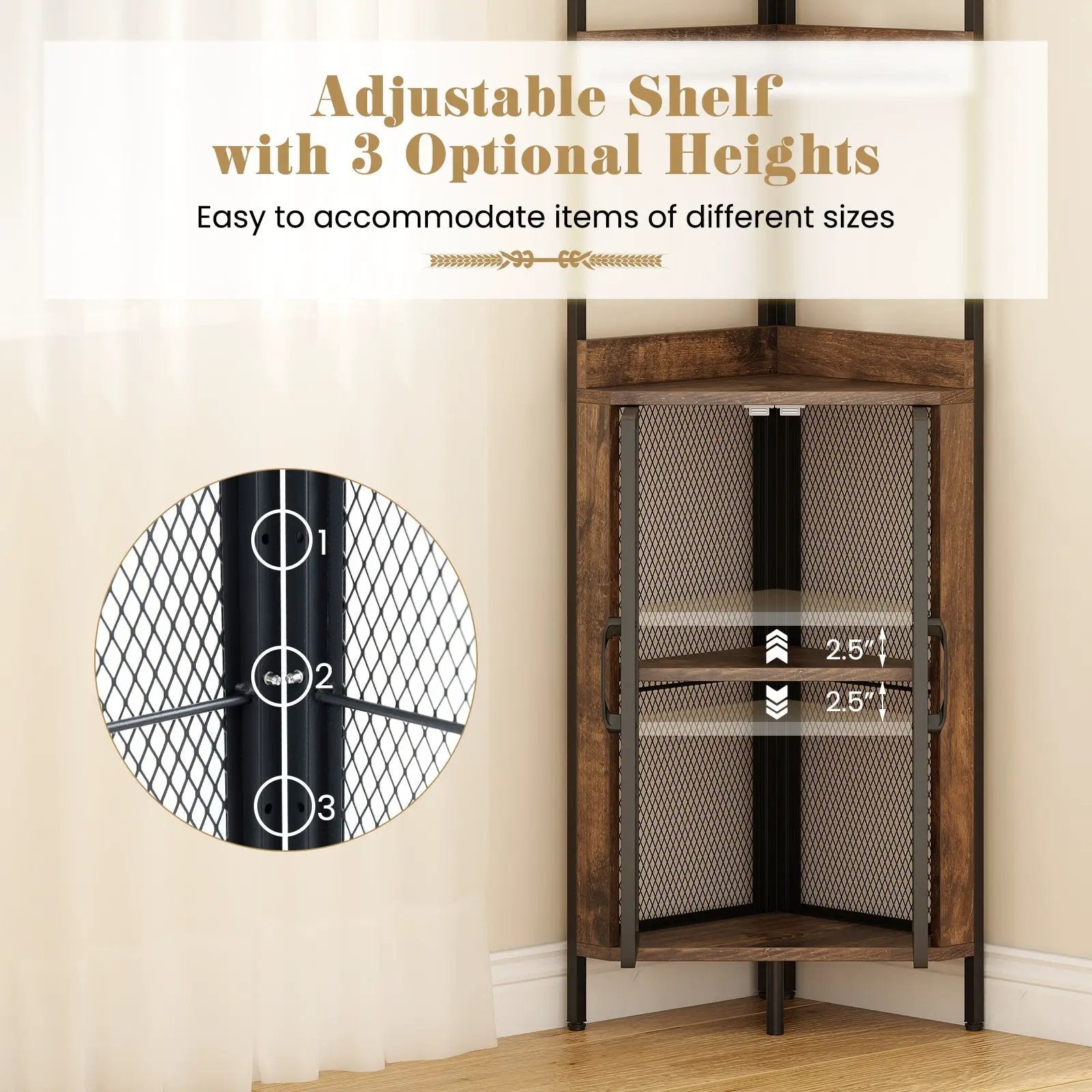 6-Tier Corner Shelf 67 Inches Tall Corner Bookshelf with Cabinet Industrial Bookcase by DirectDeals