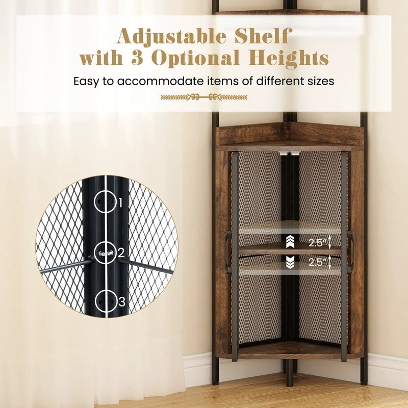 6-Tier Corner Shelf 67 Inches Tall Corner Bookshelf with Cabinet Industrial Bookcase by DirectDeals