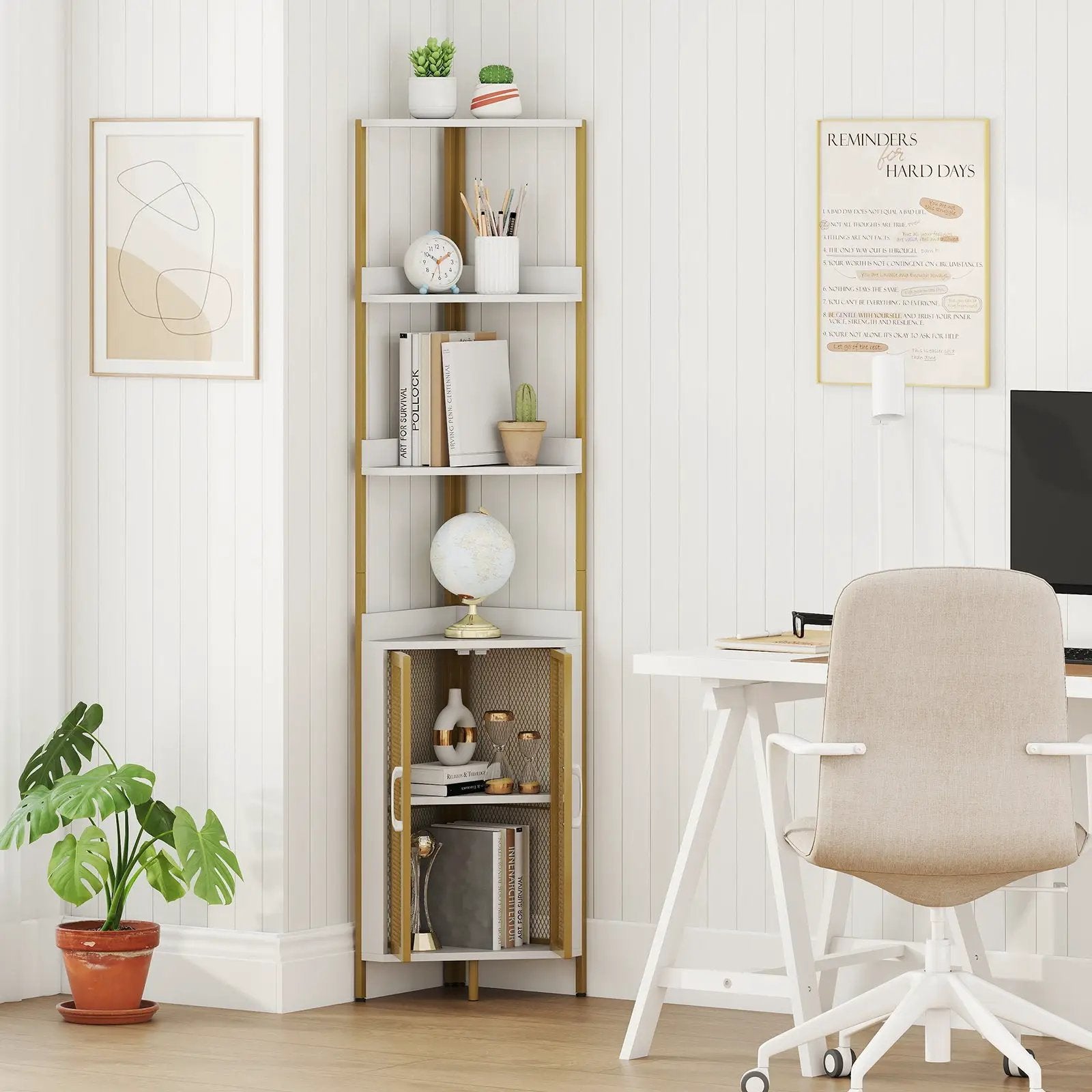 6-Tier Corner Shelf 67 Inches Tall Corner Bookshelf with Cabinet Industrial Bookcase by DirectDeals