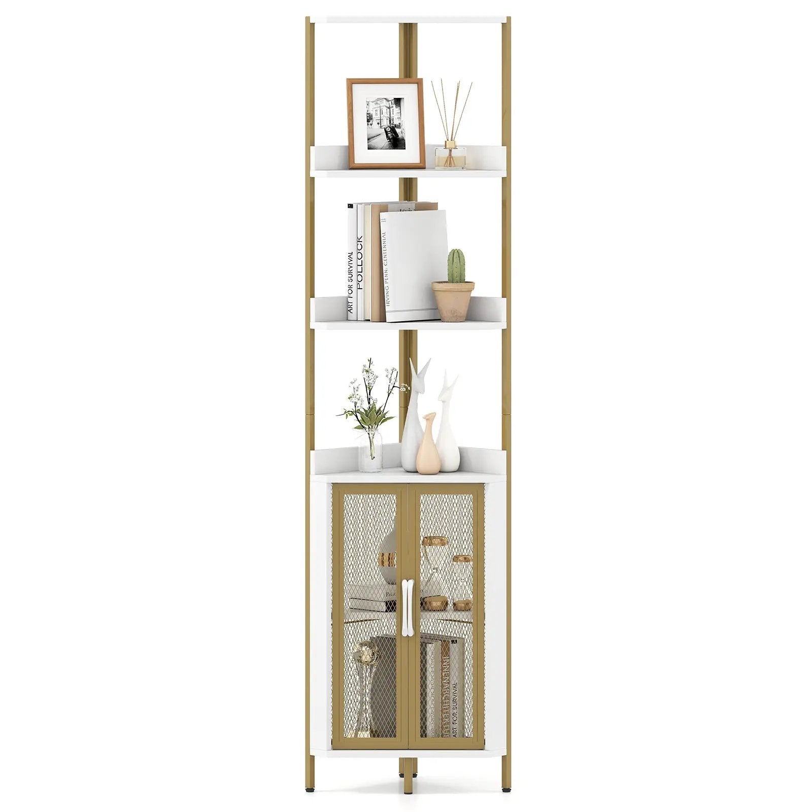6-Tier Corner Shelf 67 Inches Tall Corner Bookshelf with Cabinet Industrial Bookcase by DirectDeals