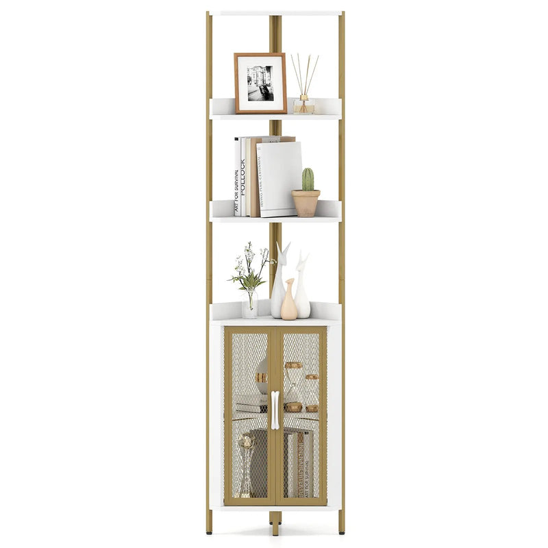 6-Tier Corner Shelf 67 Inches Tall Corner Bookshelf with Cabinet Industrial Bookcase by DirectDeals
