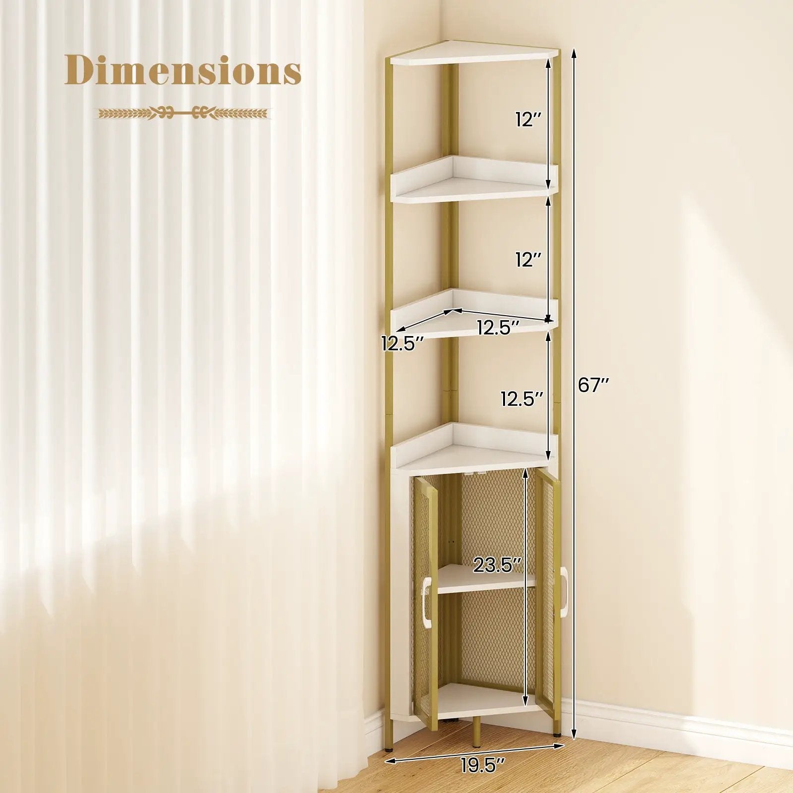 6-Tier Corner Shelf 67 Inches Tall Corner Bookshelf with Cabinet Industrial Bookcase by DirectDeals