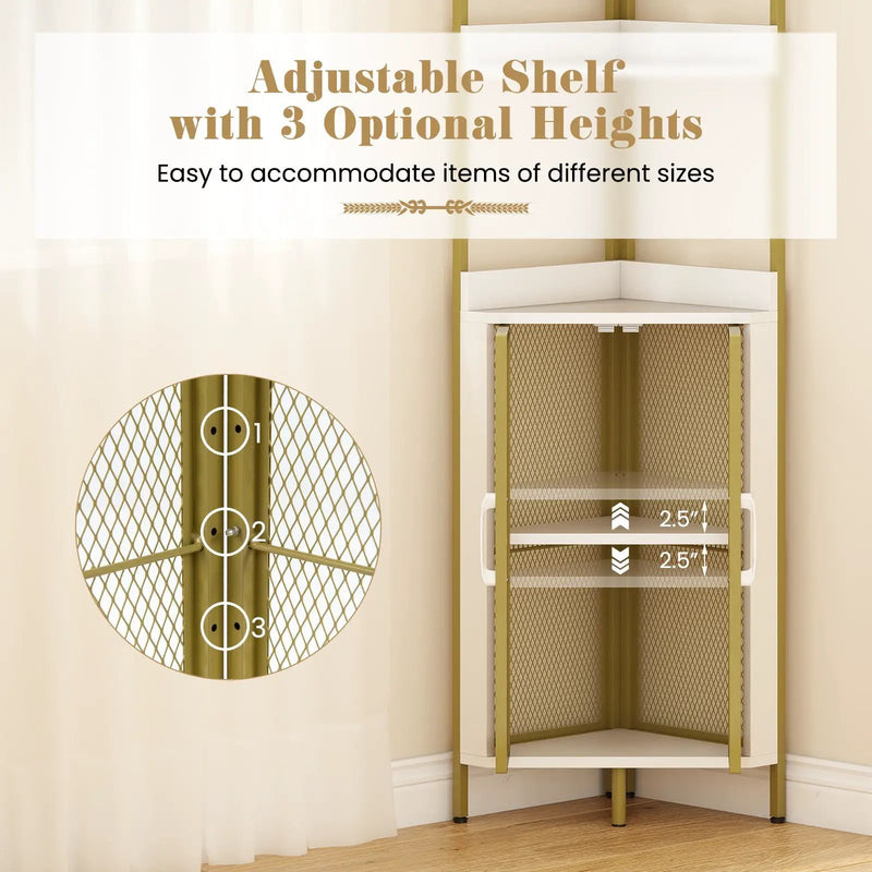 6-Tier Corner Shelf 67 Inches Tall Corner Bookshelf with Cabinet Industrial Bookcase by DirectDeals