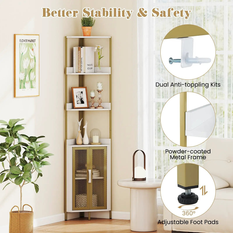 6-Tier Corner Shelf 67 Inches Tall Corner Bookshelf with Cabinet Industrial Bookcase by DirectDeals