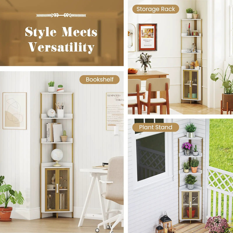 6-Tier Corner Shelf 67 Inches Tall Corner Bookshelf with Cabinet Industrial Bookcase by DirectDeals