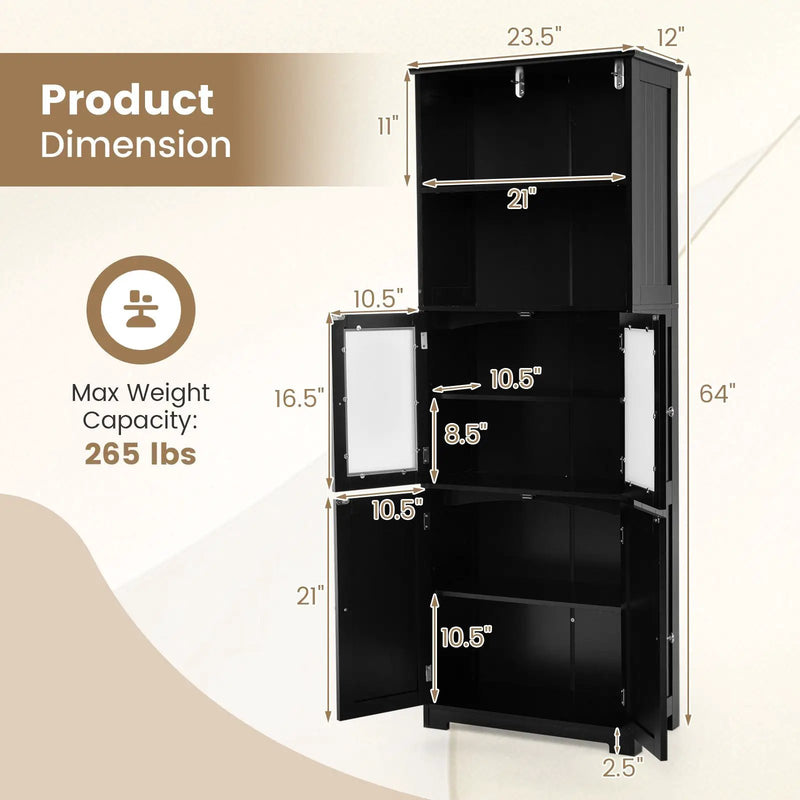 6-Tier Freestanding Bathroom Cabinet with 2 Open Compartments and Adjustable Shelves by DirectDeals