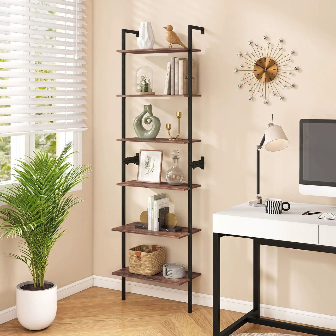 6-Tier Ladder Bookshelf with Metal Frame by DirectDeals