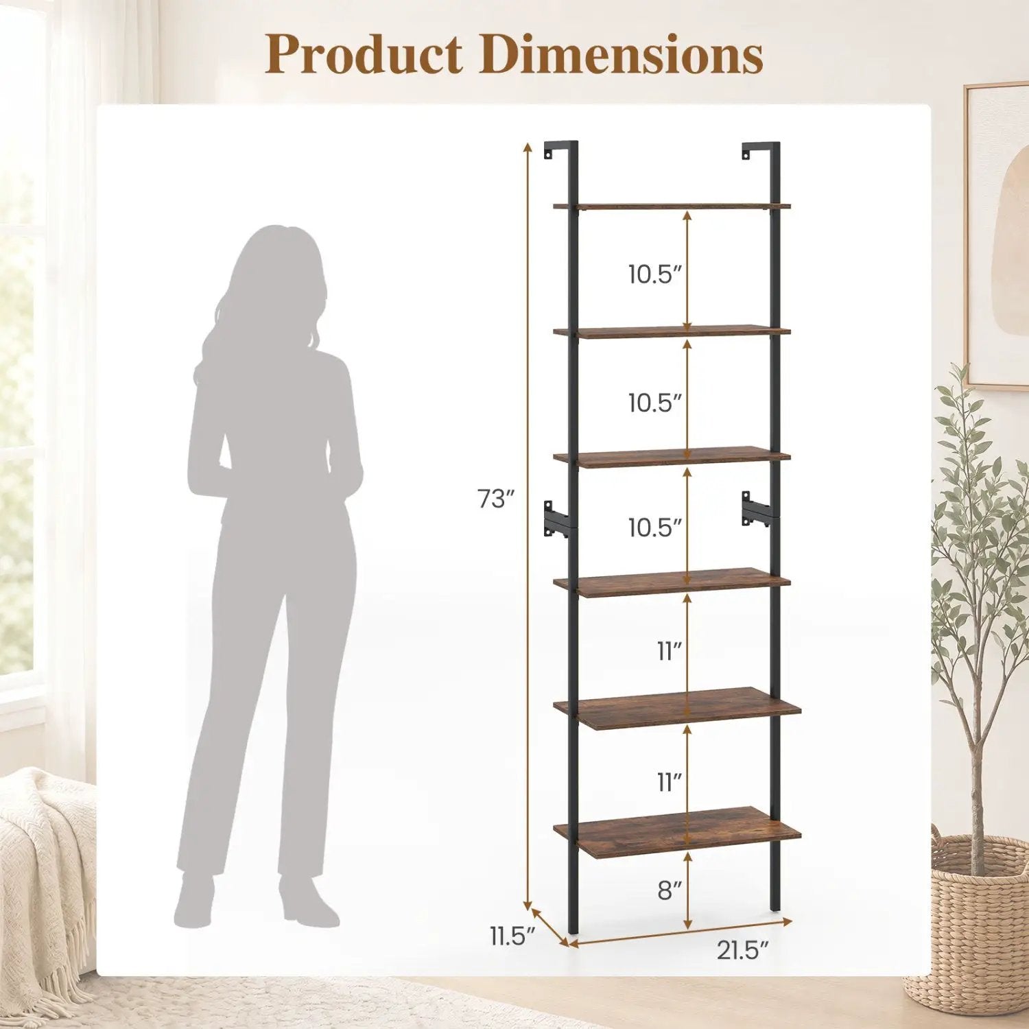6-Tier Ladder Bookshelf with Metal Frame by DirectDeals
