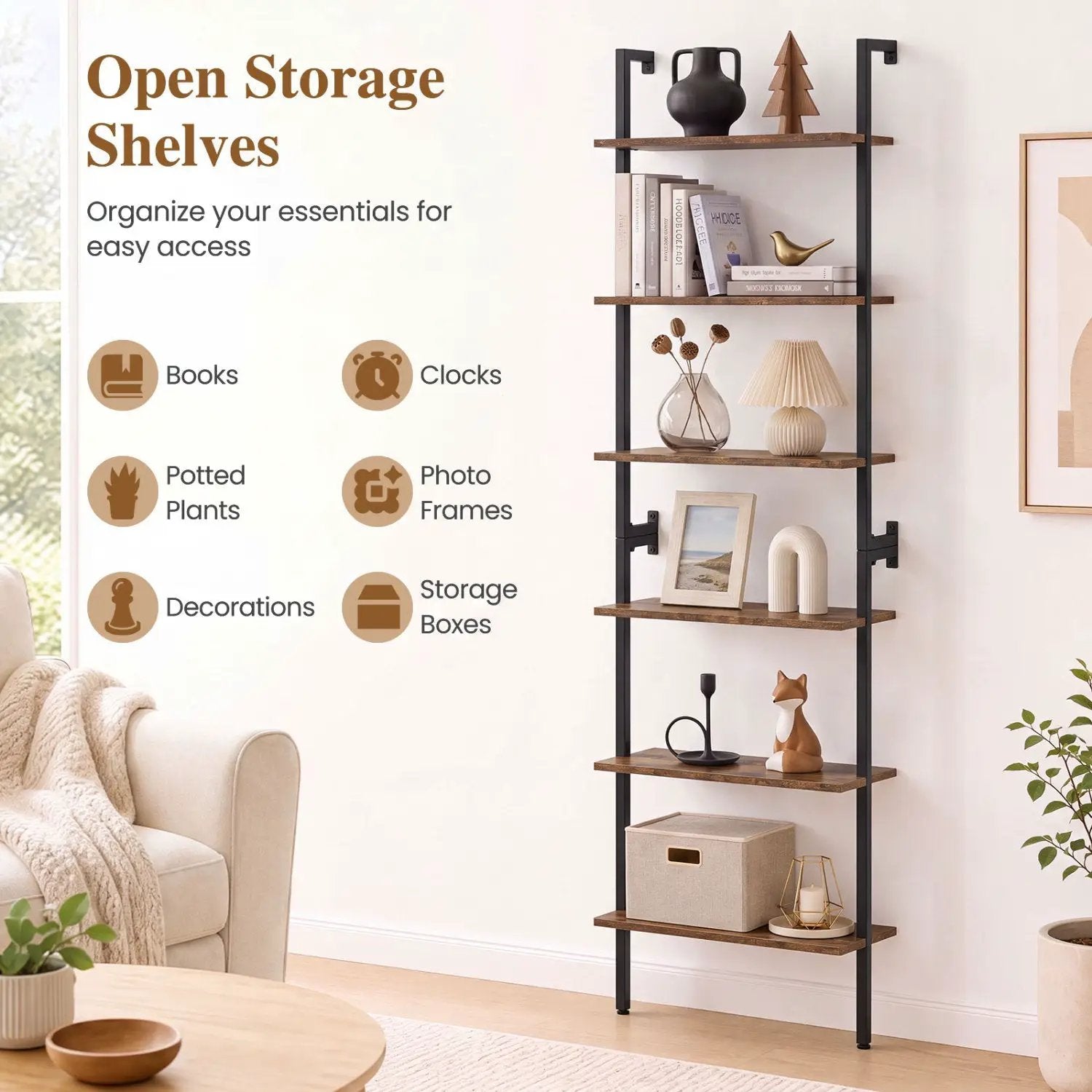 6-Tier Ladder Bookshelf with Metal Frame by DirectDeals