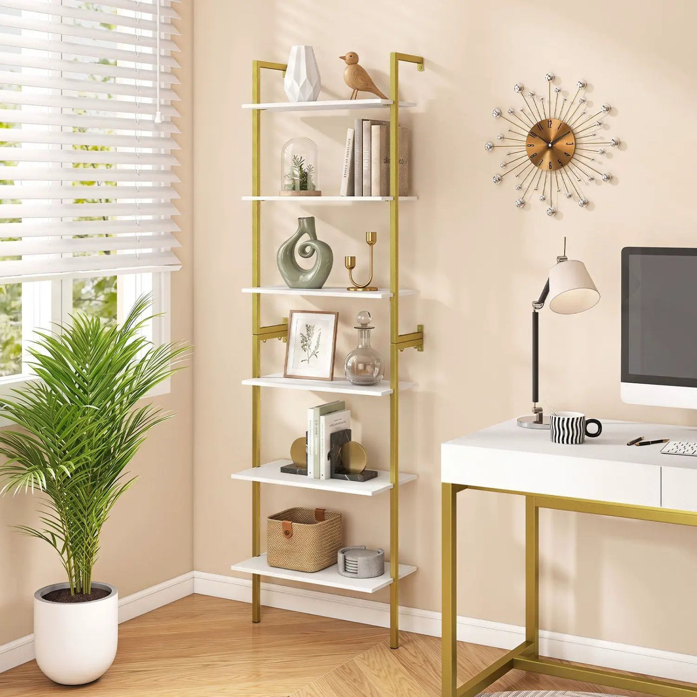 6-Tier Ladder Bookshelf with Metal Frame by DirectDeals