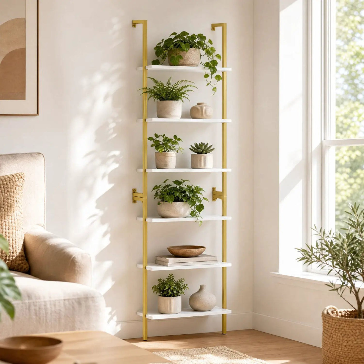 6-Tier Ladder Bookshelf with Metal Frame by DirectDeals