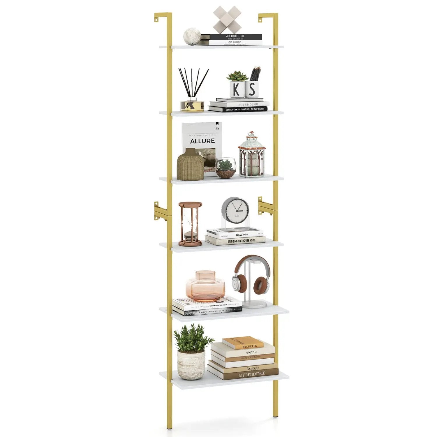 6-Tier Ladder Bookshelf with Metal Frame by DirectDeals
