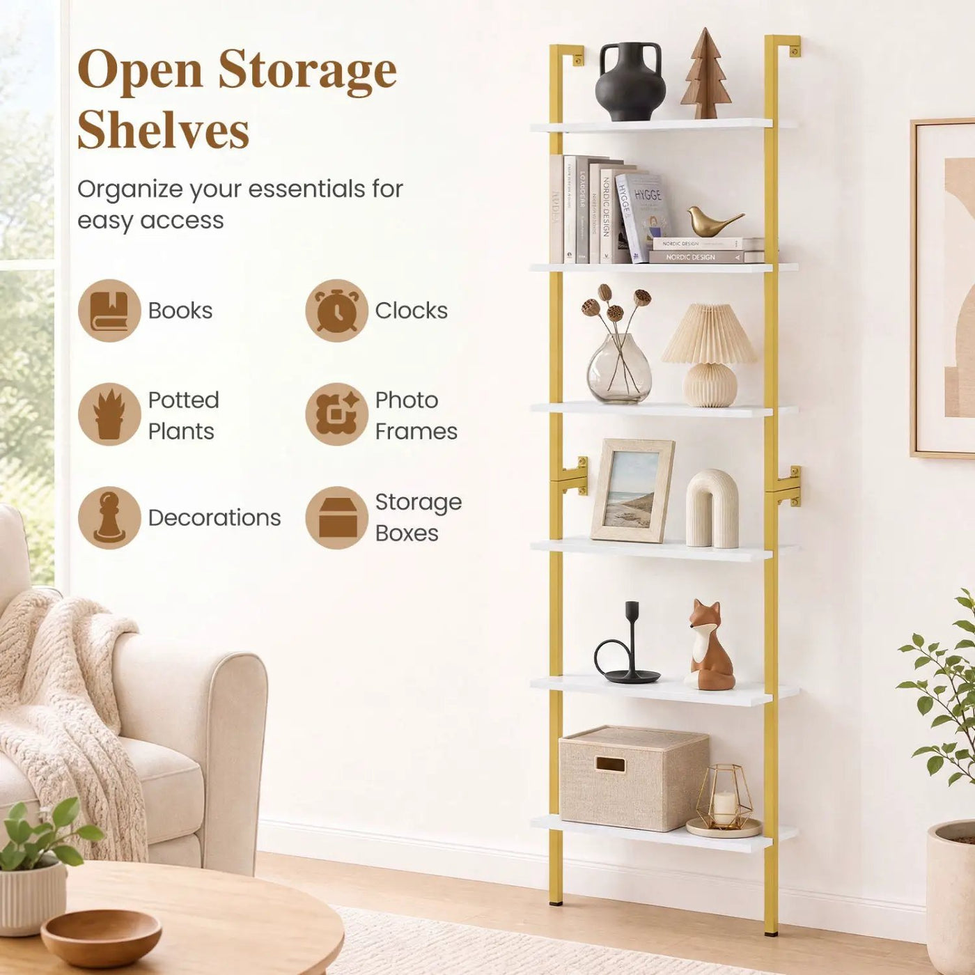 6-Tier Ladder Bookshelf with Metal Frame by DirectDeals