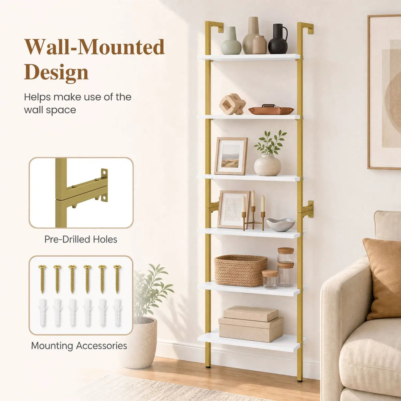 6-Tier Ladder Bookshelf with Metal Frame by DirectDeals