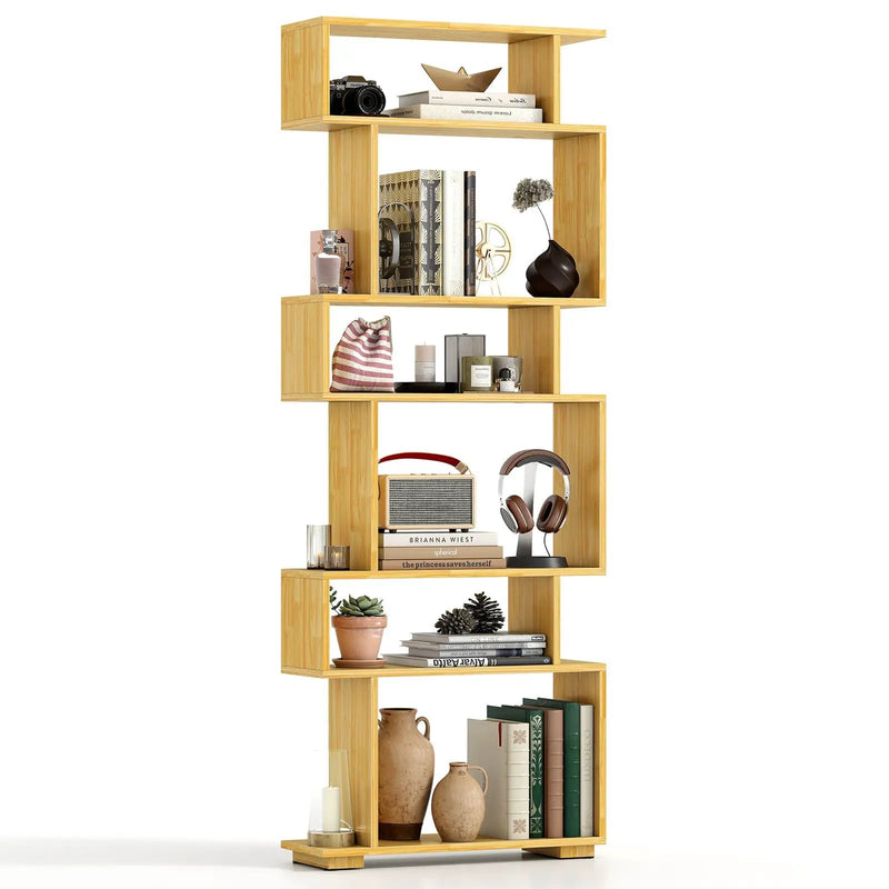 6-Tier Geometric Bookshelf with 2 Anti-Tipping Kits for Home Office by DirectDeals