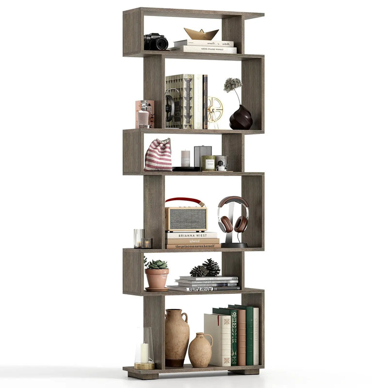 6-Tier Geometric Bookshelf with 2 Anti-Tipping Kits for Home Office by DirectDeals