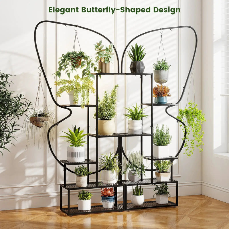 6-Tier Metal Plant Stand Ladder Display Rack with Hanging Hooks-Black by DirectDeals
