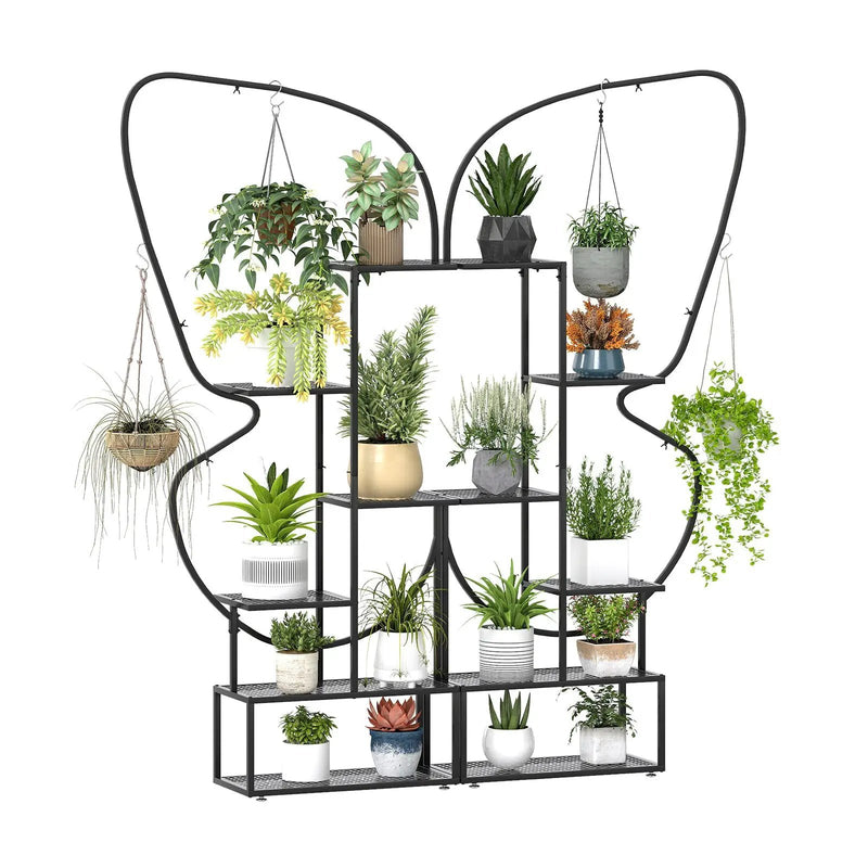 6-Tier Metal Plant Stand Ladder Display Rack with Hanging Hooks-Black by DirectDeals