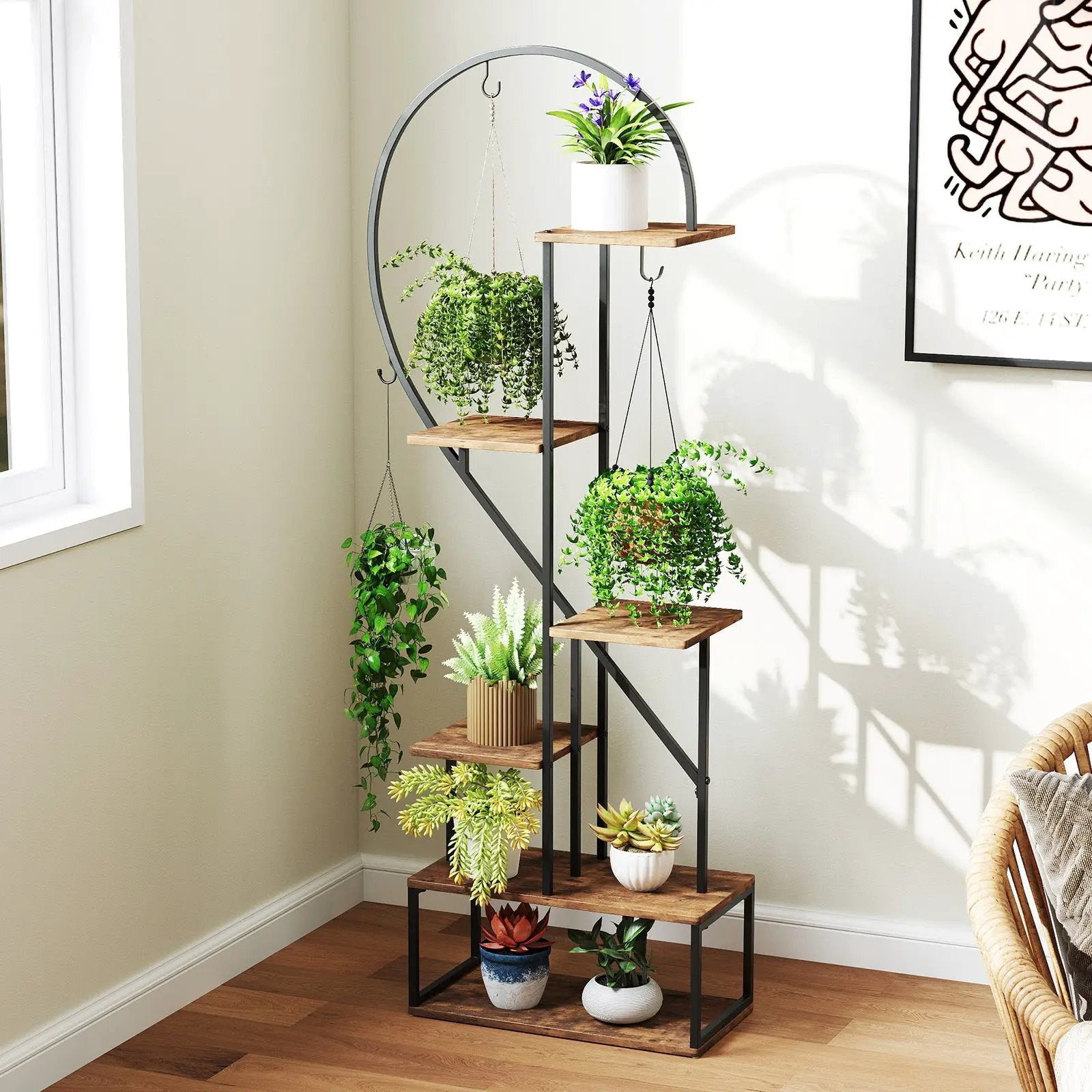 6-Tier Metal Plant Stand 2 Half-Heart-Shape Ladder Plant Shelves-Coffee by DirectDeals